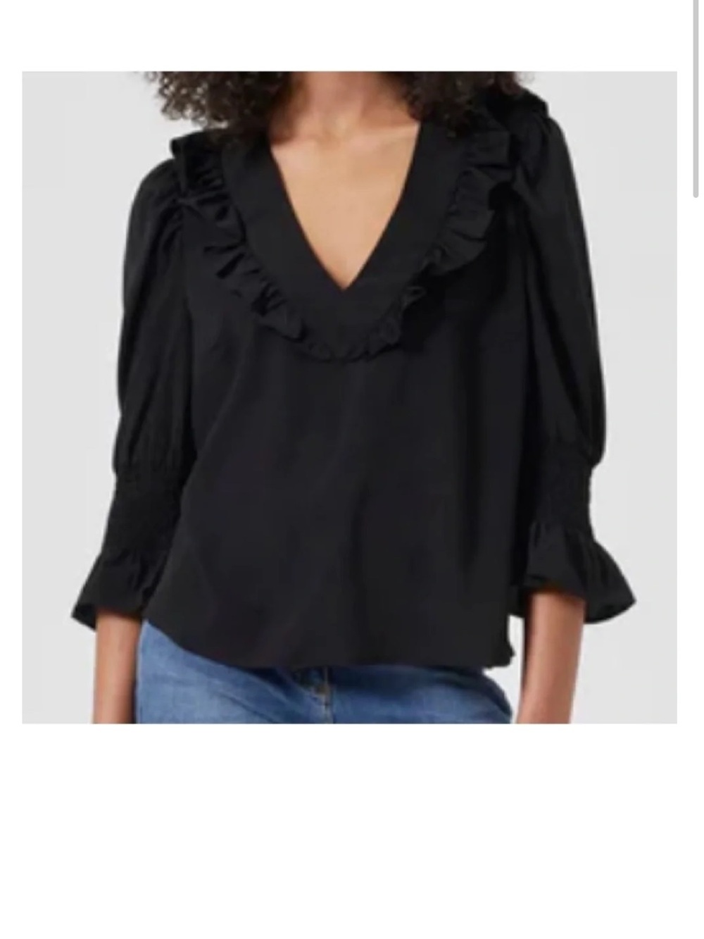 French Connection Crepe Light Ruffle Blouse L black